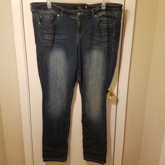 torrid Denim - Torrid Dark Wash Embellished Straight Leg Jeans